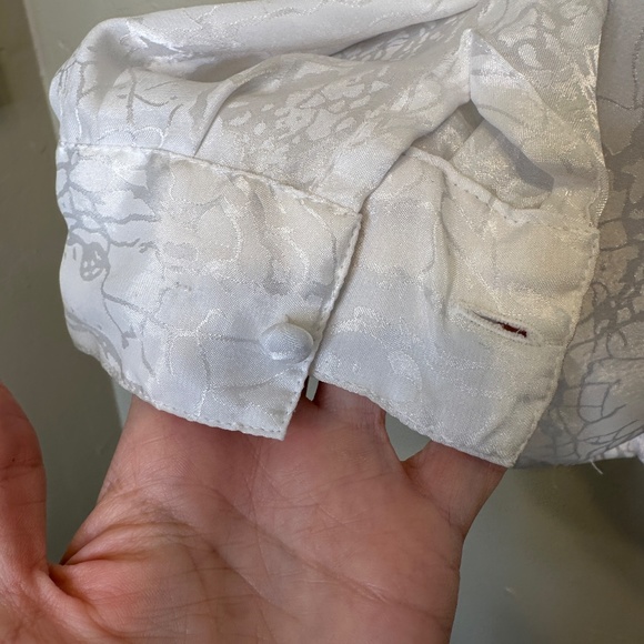 Worthington | VTG Mock Neck Pleated Button Front Shiny Glam Coquette Blouse - Picture 13 of 17